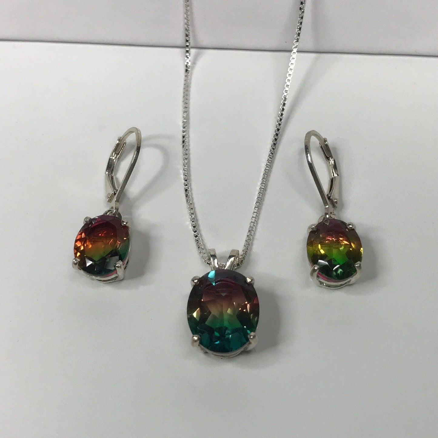 Beautiful Watermelon Tourmaline Quartz Necklace & Earrings Set