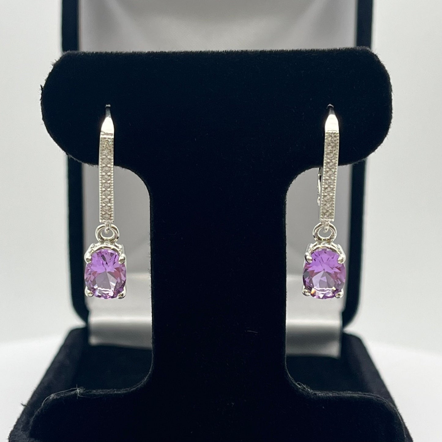 GORGEOUS Alexandrite & White Sapphire Sterling Oval Cut Dangle Leverback Earrings Gemstone Jewelry Trending Stones June Gift