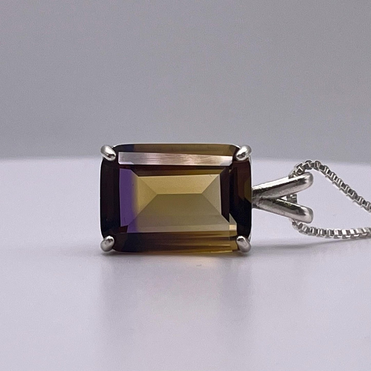 Gorgeous 11.7ct Emerald Cut Ametrine Necklace Pendant Sterling Silver Amethyst Citrine Multi Color Gemstone Large Gemstone Pendant Gift