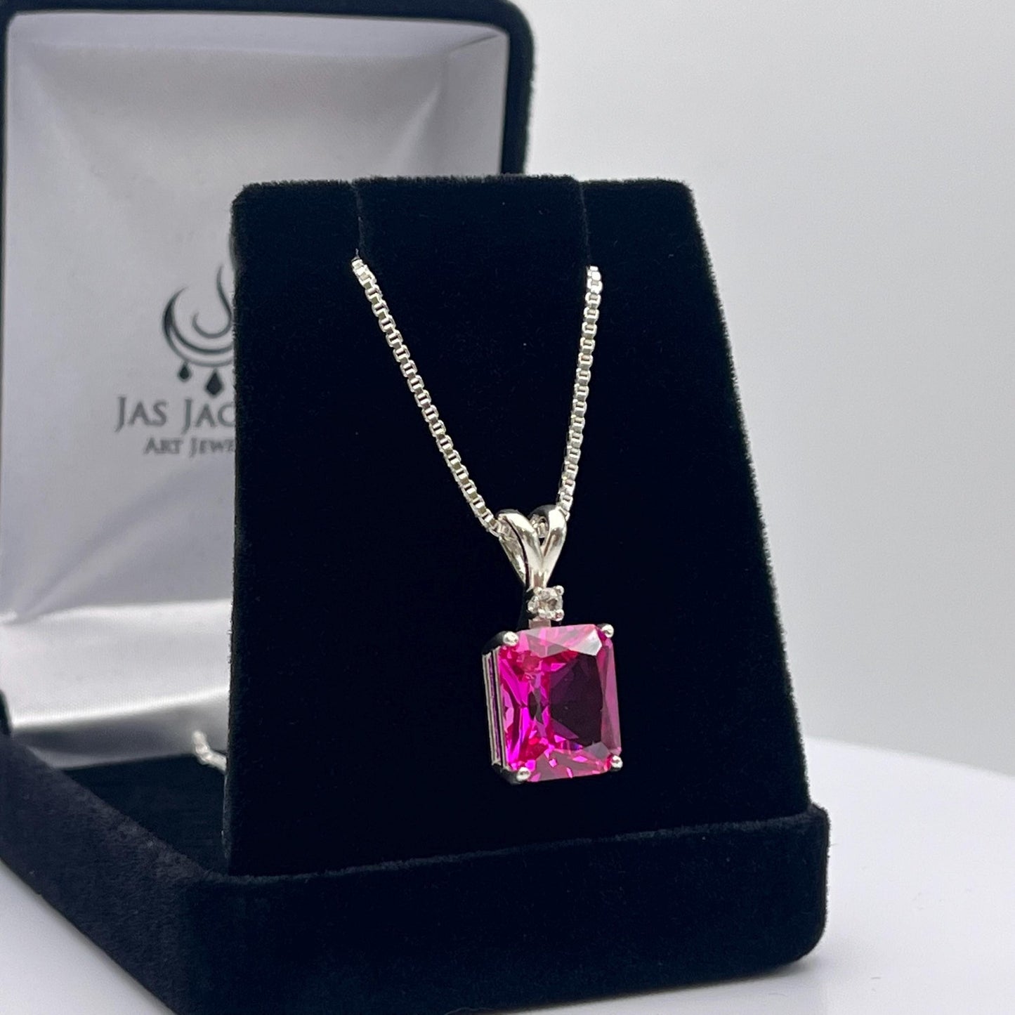 Beautiful 6ct Emerald Cut Bright Pink Sapphire Necklace