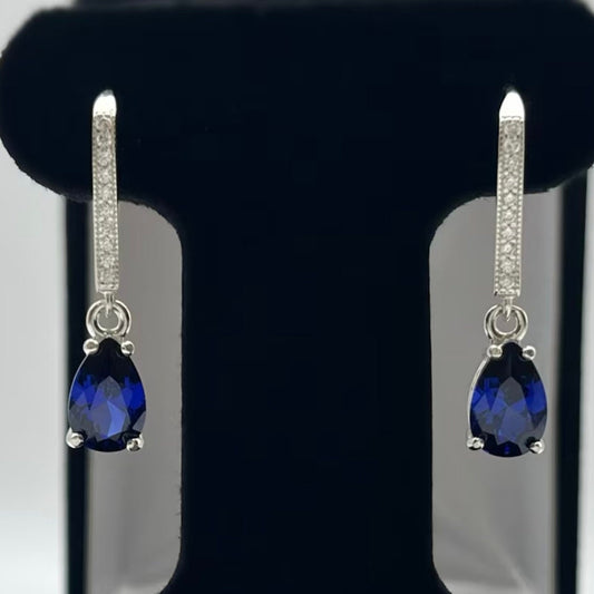 Beautiful 3.6ctw Pear Cut Blue & White Sapphire Earrings