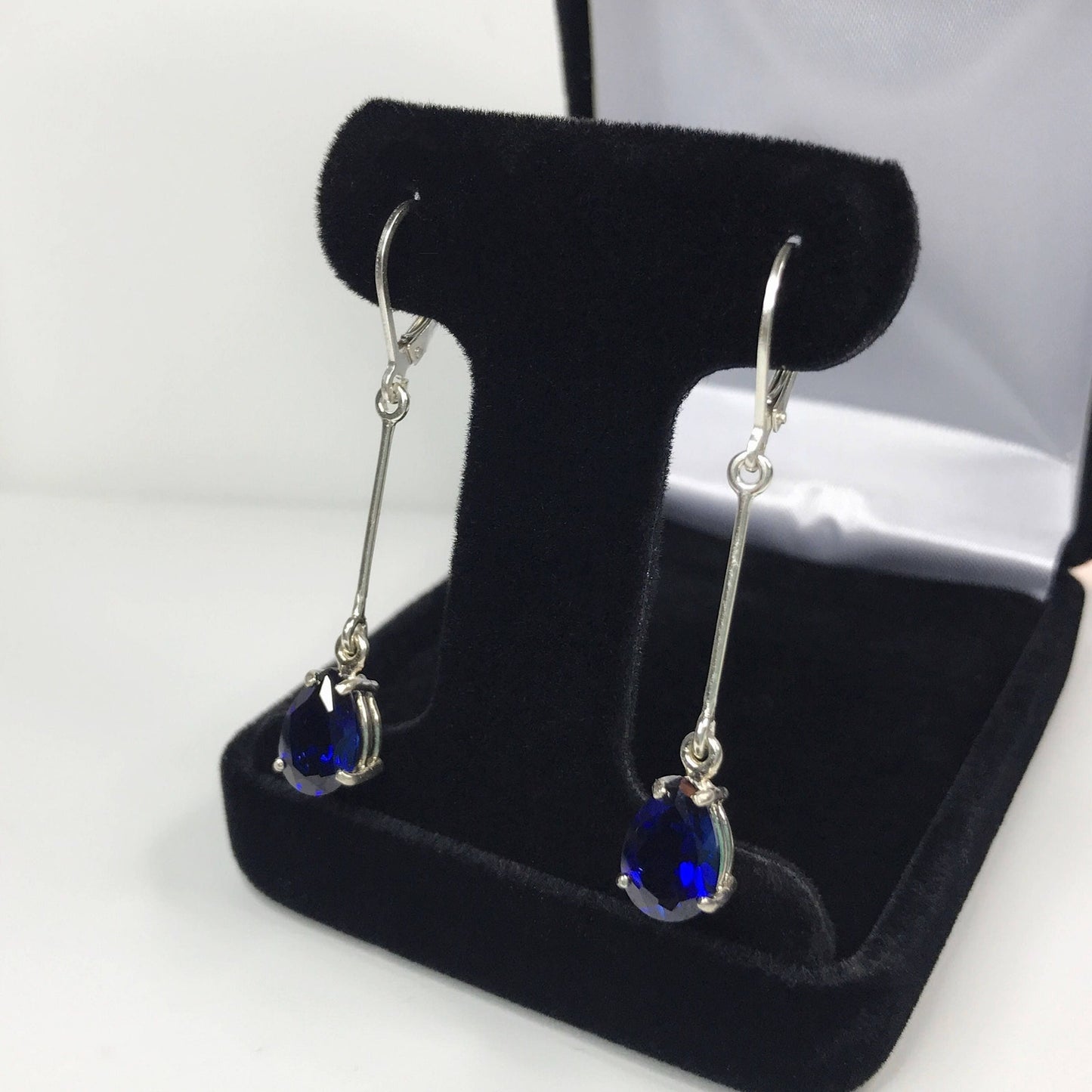 Beautiful 2" 6ctw Sapphire Earrings in Sterling Silver Lab Grown Sapphires