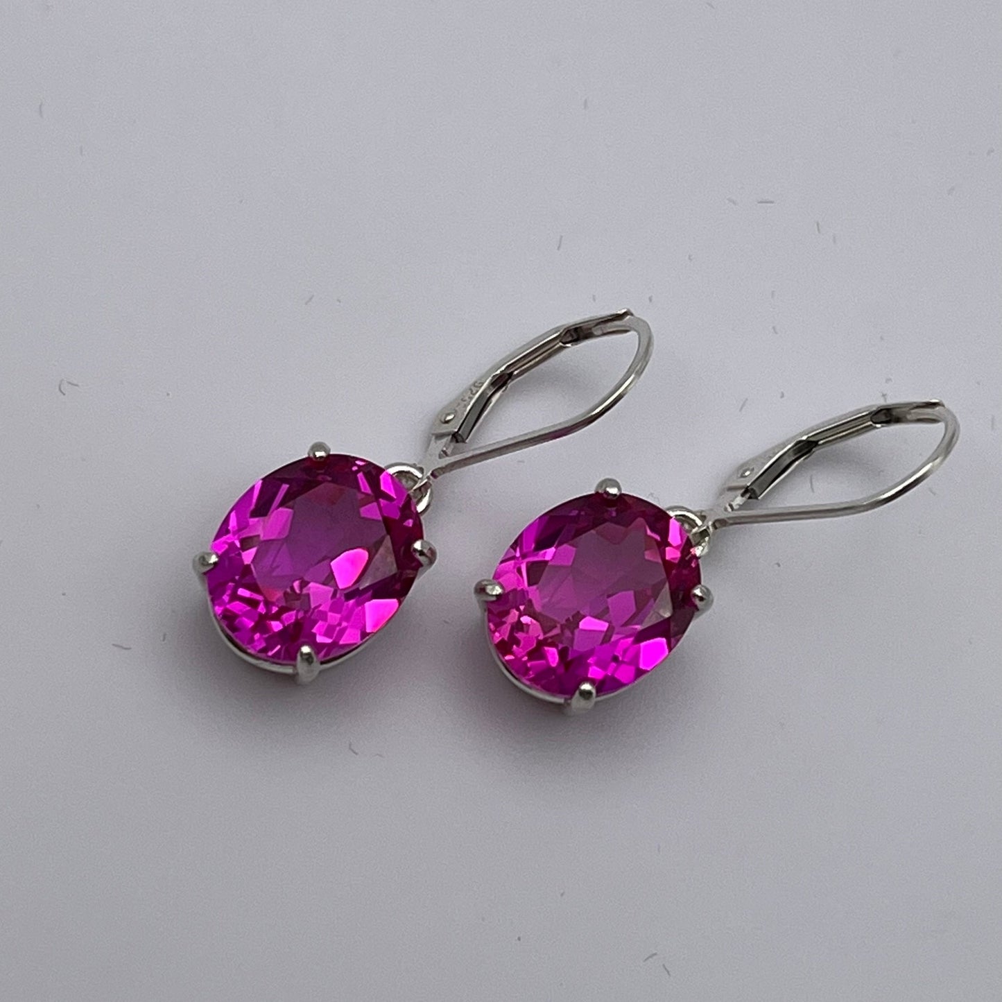 BEAUTIFUL 10ctw Oval Cut Bright Pink Sapphire Earrings in Sterling Silver