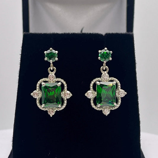 Gorgeous 10.4ctw Emerald Cut Emerald Earrings White Sapphire Accents
