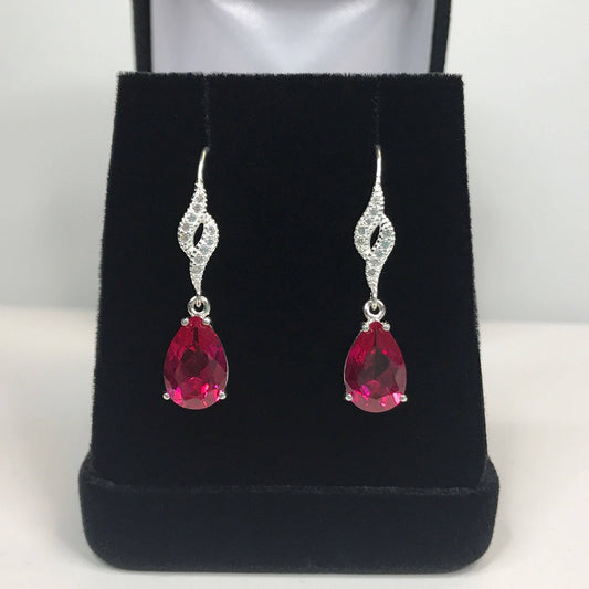 Beautiful 10ctw Pear Cut Ruby Earrings White Sapphire Earrings Pear Drop Dangle