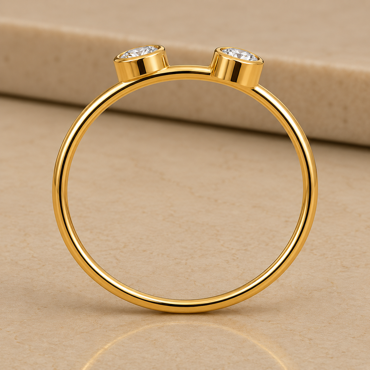 14K/20 Yellow Gold Filled Adjustable Cubic Zirconia Open Ring – Minimalist Double Bezel Set CZ Wrap Ring for Women