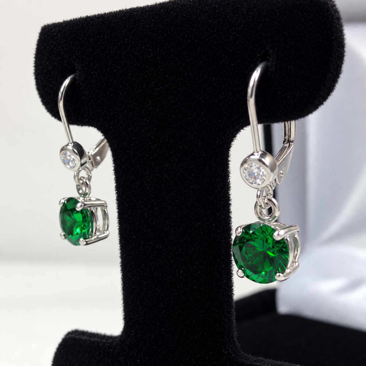 4ctw Round Emerald & Cubic Zirconia Leverback Earrings
