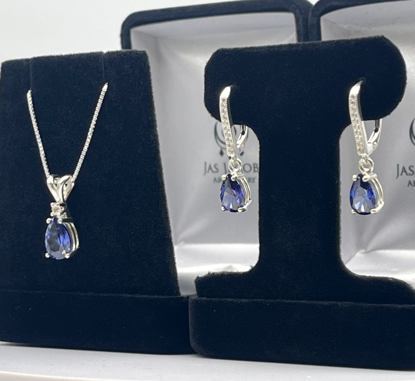 Gorgeous Pear Cut Tanzanite & White Sapphire Necklace and Earrings Set