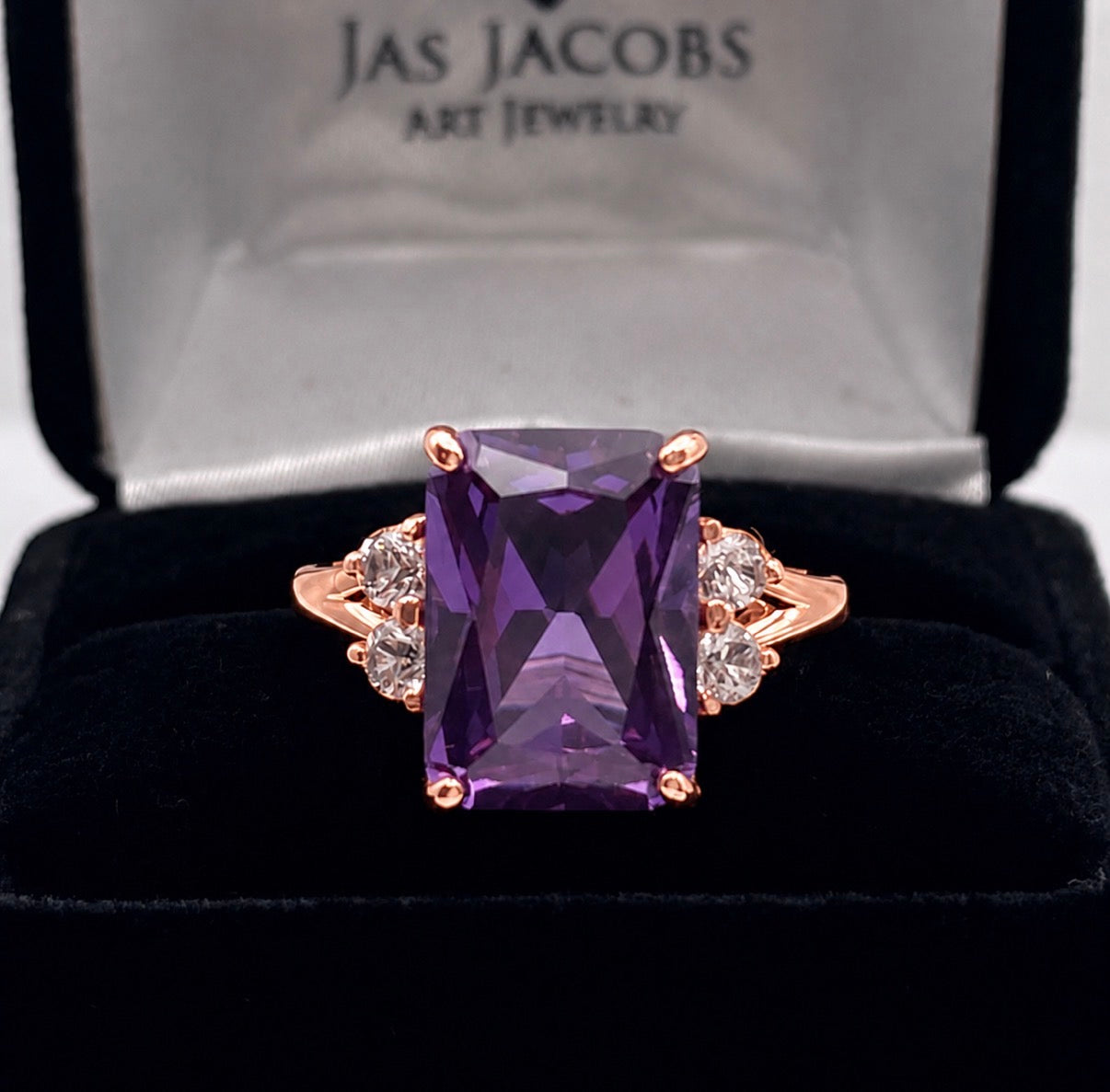 8ct Color Change Alexandrite Sapphire Ring | Emerald Cut Diamond Accent Ring | Made to Order in 10k, 14k Gold or Sterling Silver