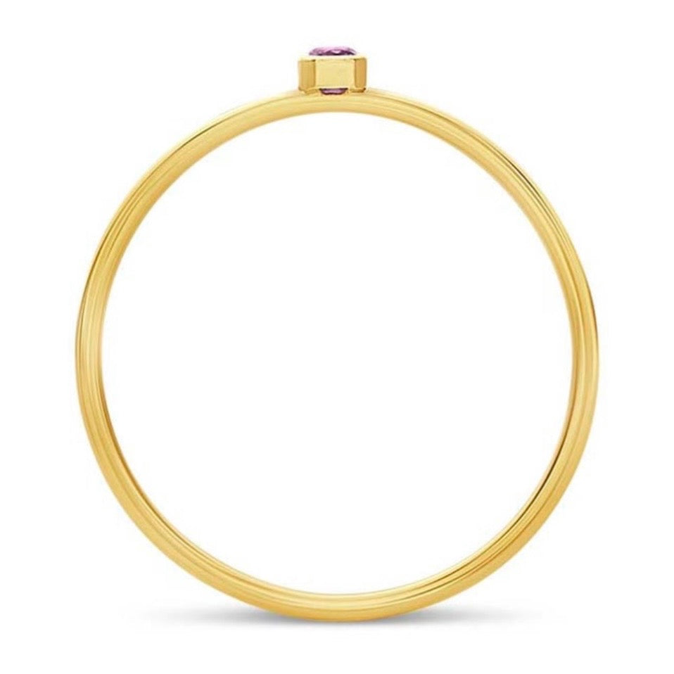 14K Yellow Gold Filled Purple Cubic Zirconia Ring | Dainty Bezel Set Stackable Birthstone Ring