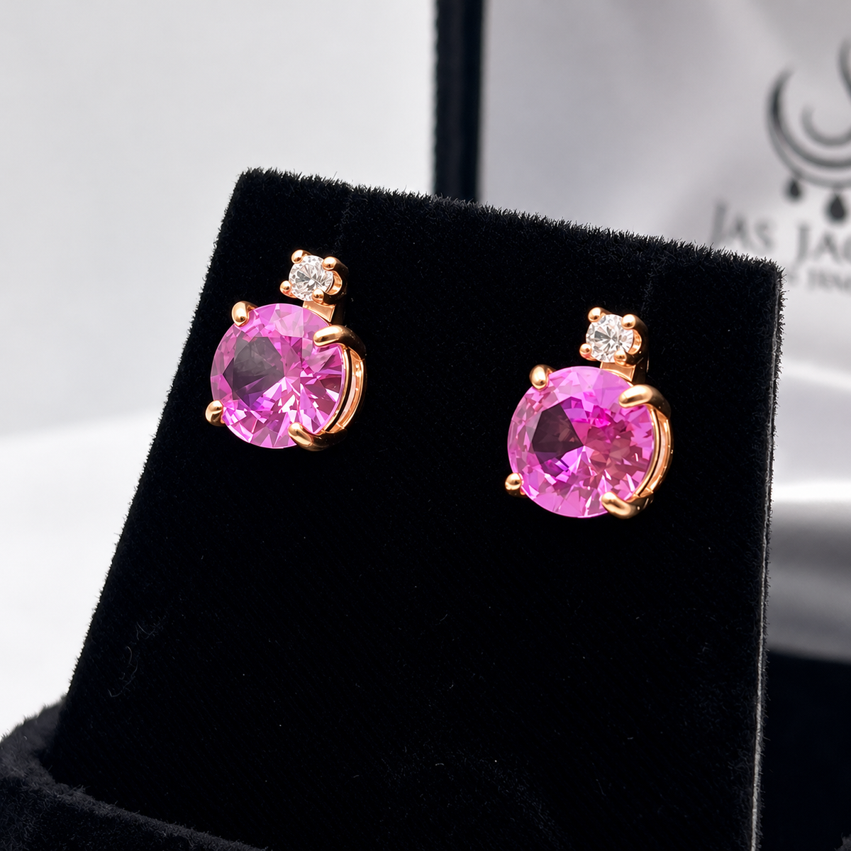 4ctw Brilliant Cut Pink Sapphire Earrings with White Sapphire Accents