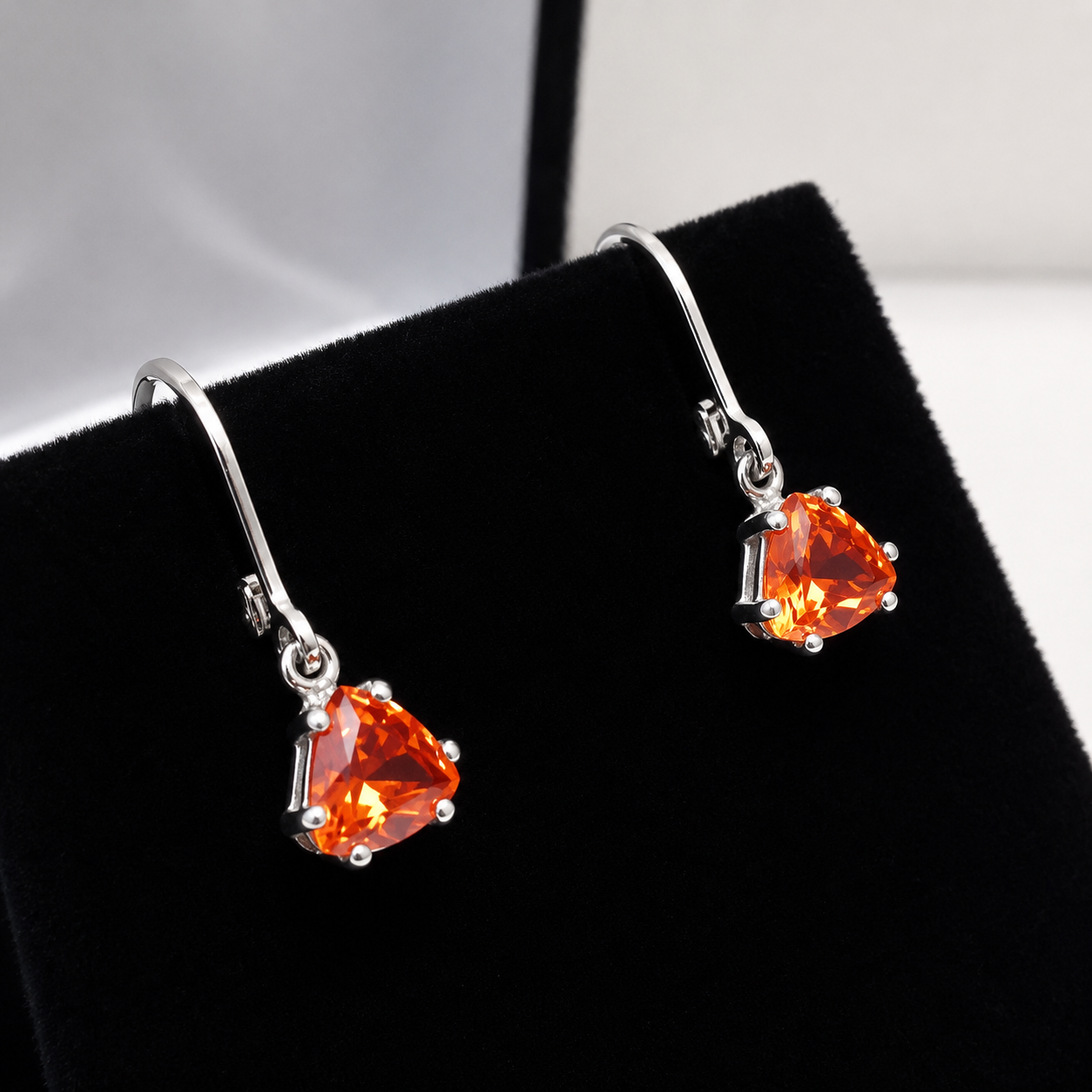 2 CTW Padparadscha Sapphire Trillion Drop Earrings