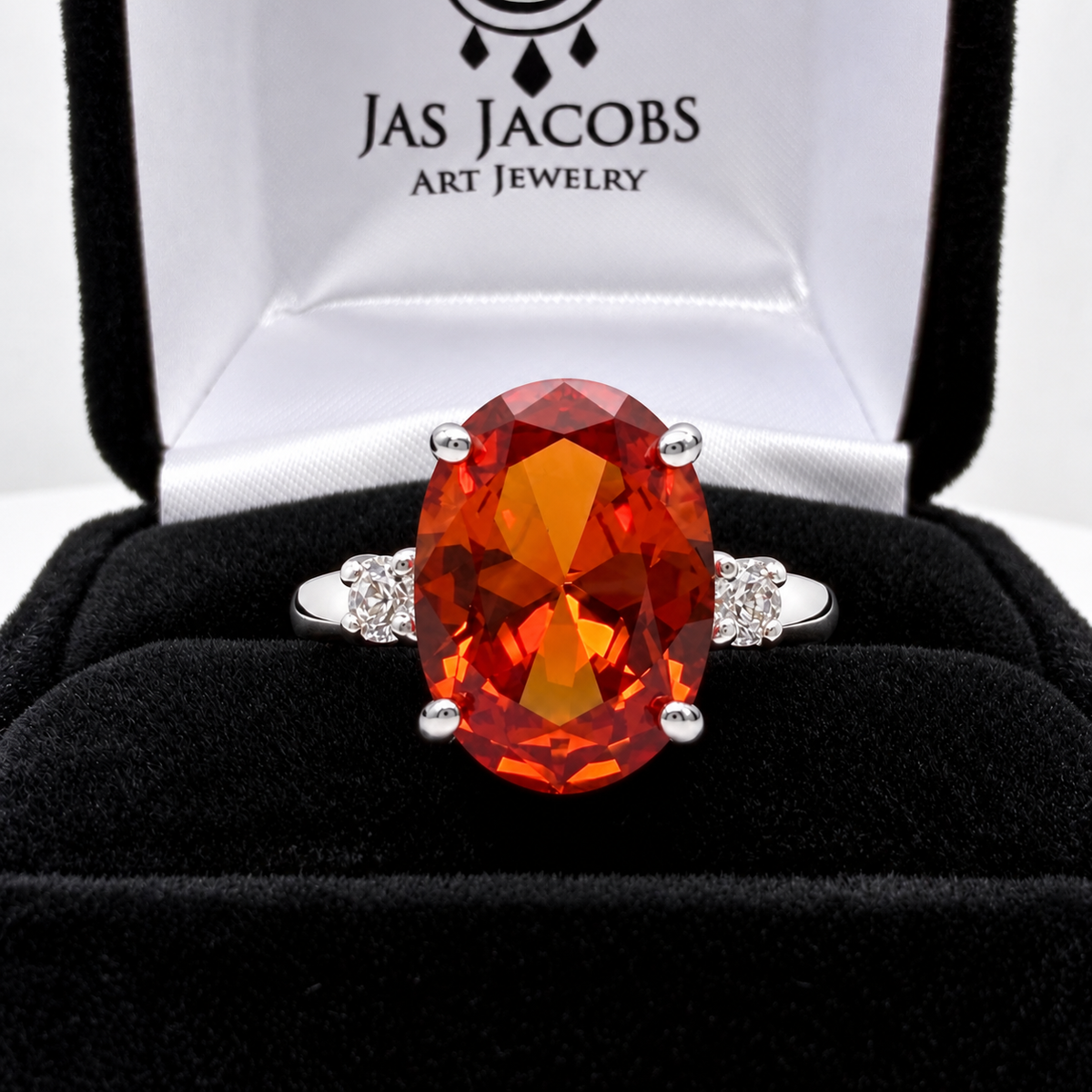 8ct Oval Cut Orange Padparadscha Sapphire & White Sapphire Statement Ring