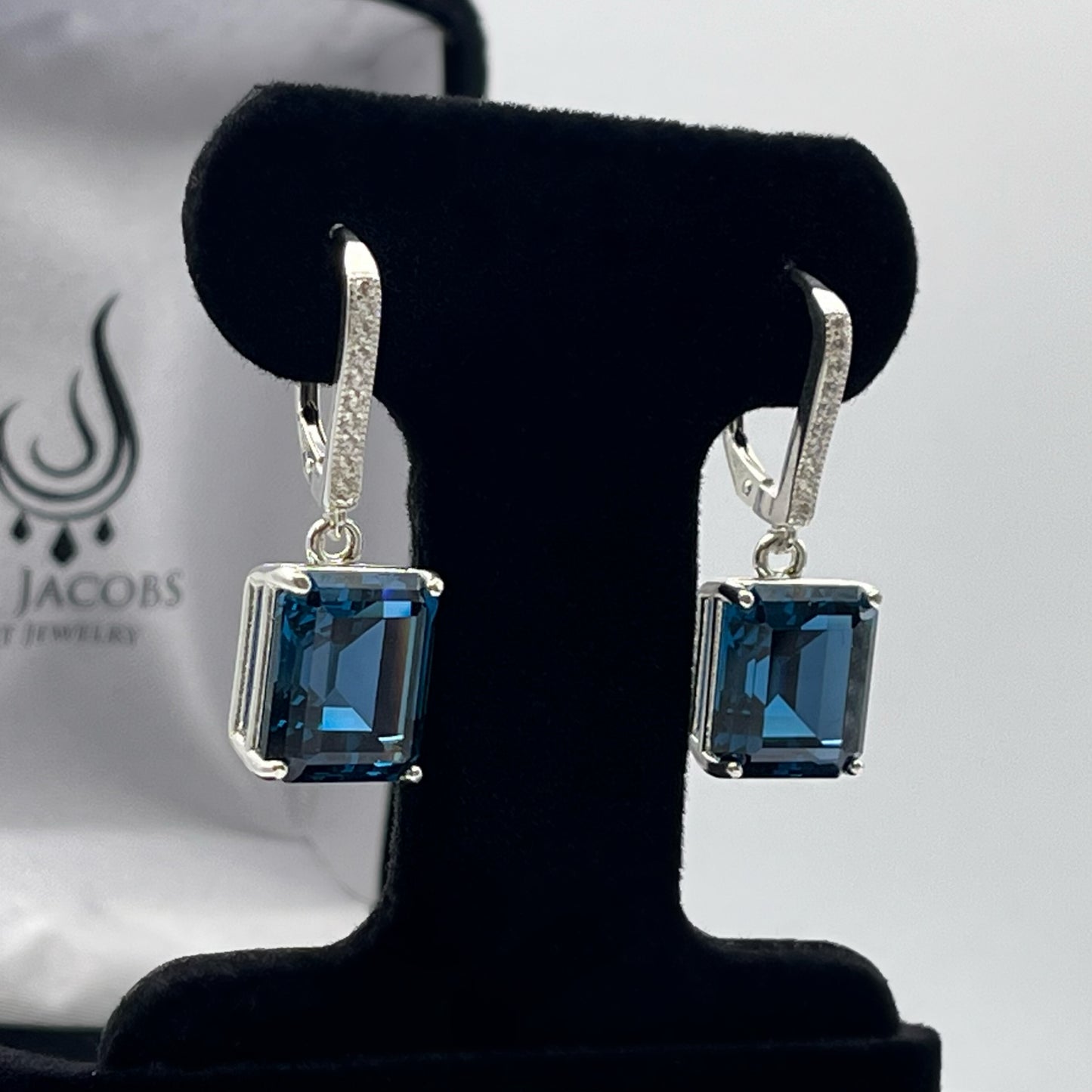 BEAUTIFUL 14ctw Emerald Cut London Blue Spinel Earrings Topaz in Sterling Silver