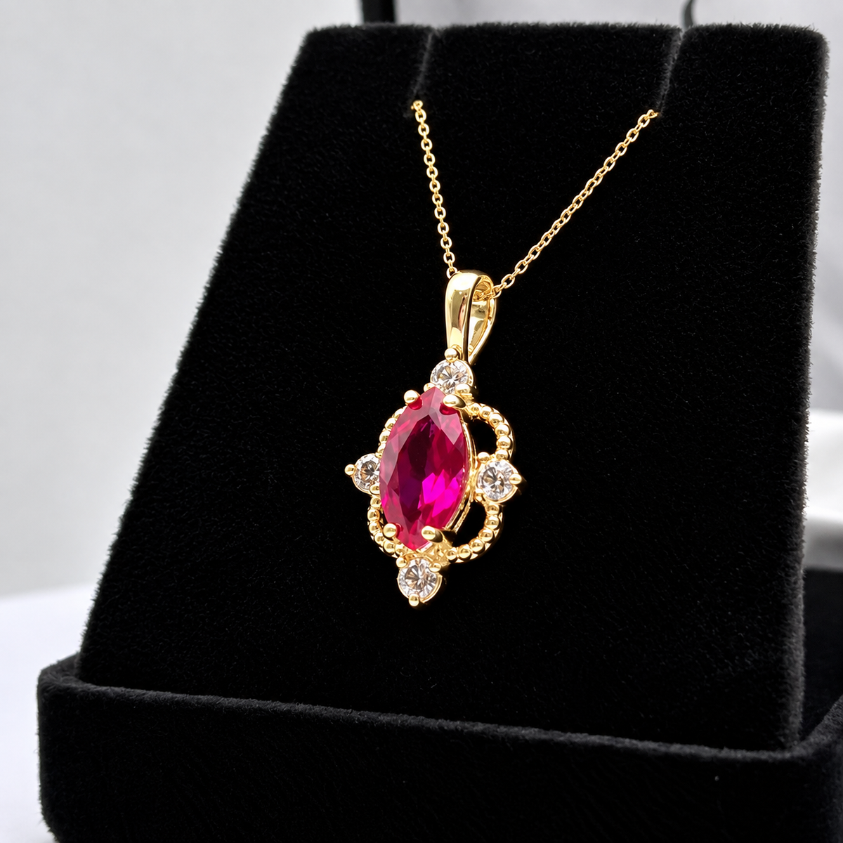 2.4ctw Marquise Ruby and Diamond Four Point Art Deco Pendant