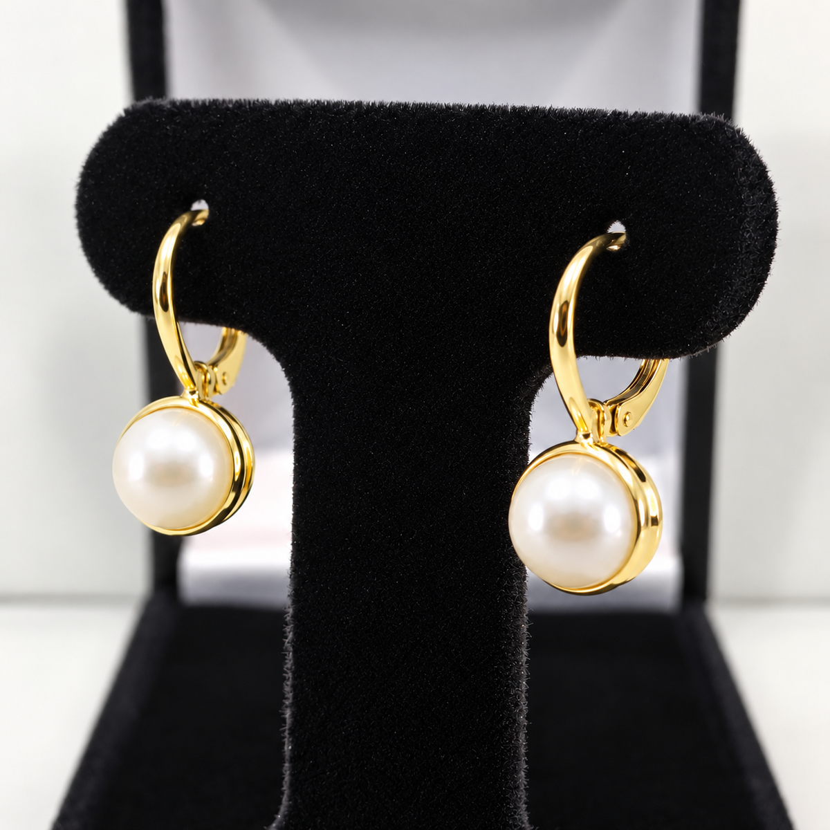 7mm Freshwater Pearl Bezel Set Leverback Earrings