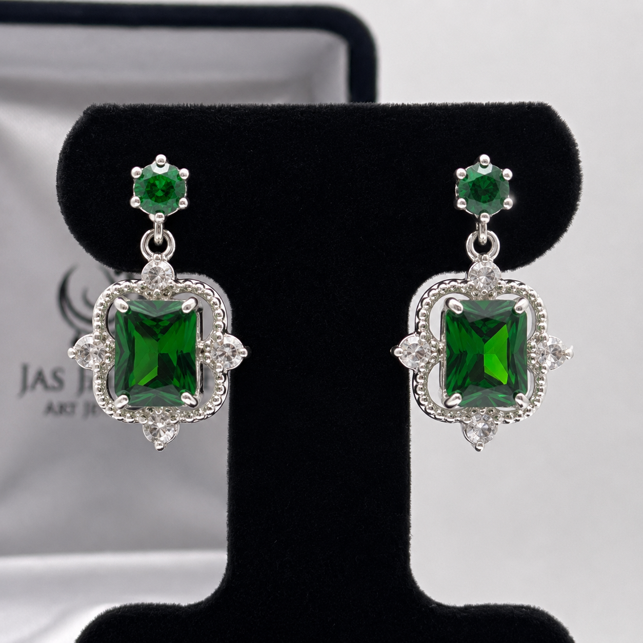10.4ctw Emerald Cut Emerald Earrings White Sapphire Accents