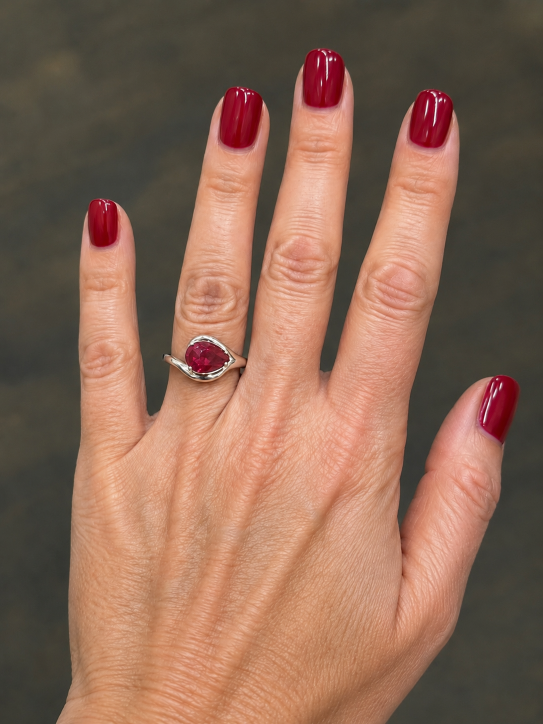 Pear Cut Side Set Ruby Ring | Elegant Arabesque Solitaire Ruby Ring | Available in Sterling Silver & 10K or 14K Gold