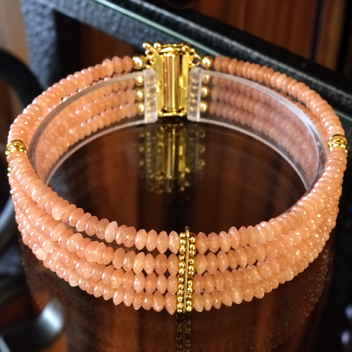 GENUINE Peach Moonstone Bracelet 4 Strand Bracelet 18kt Gold Vermeil or Sterling Silver Trending Jewelry and Gemstones Gifts