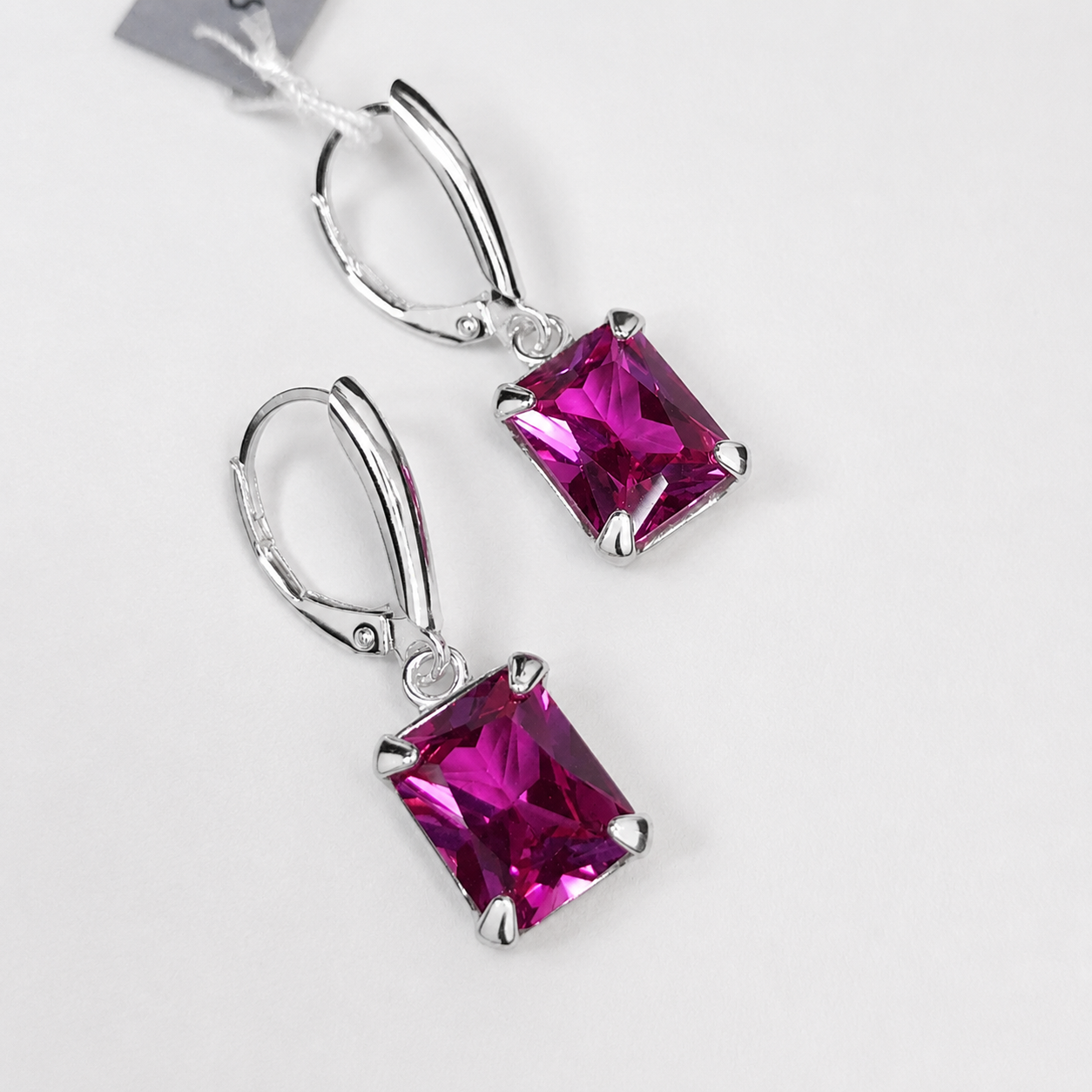 Emerald Cut Pink Sapphire Earrings | 8CTW Leverback Drop Earrings | Statement Pink Gemstone Earrings