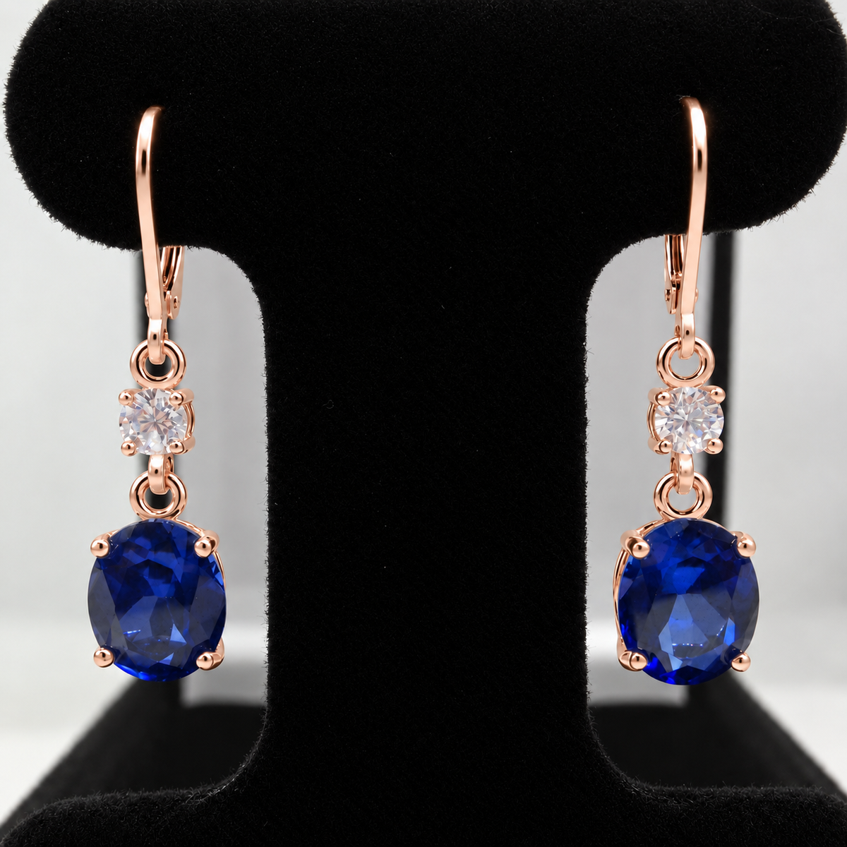 6.6 CTW Oval Cut Blue & White Sapphire Drop Earrings