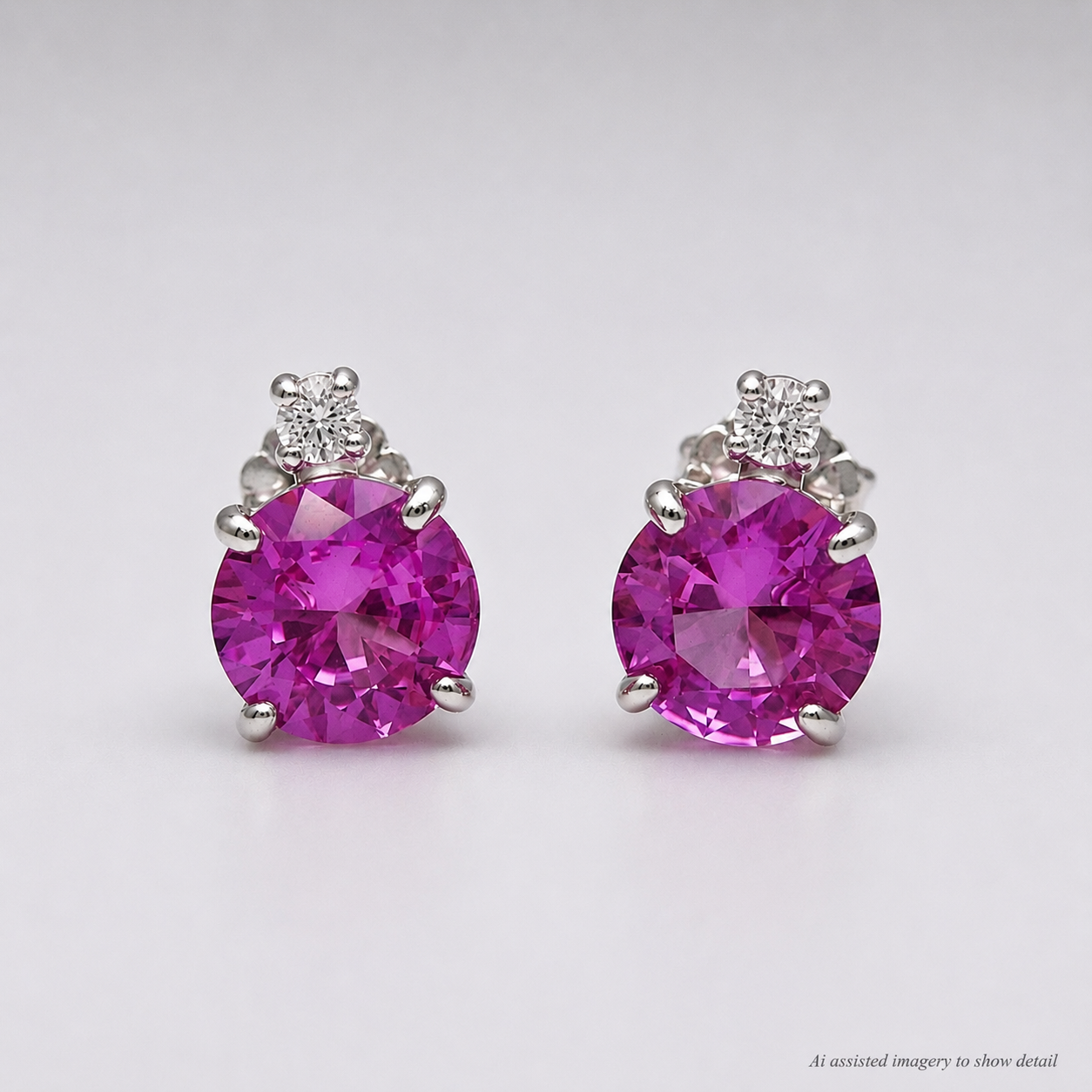 4ctw Brilliant Cut Pink Sapphire Earrings with White Sapphire Accents