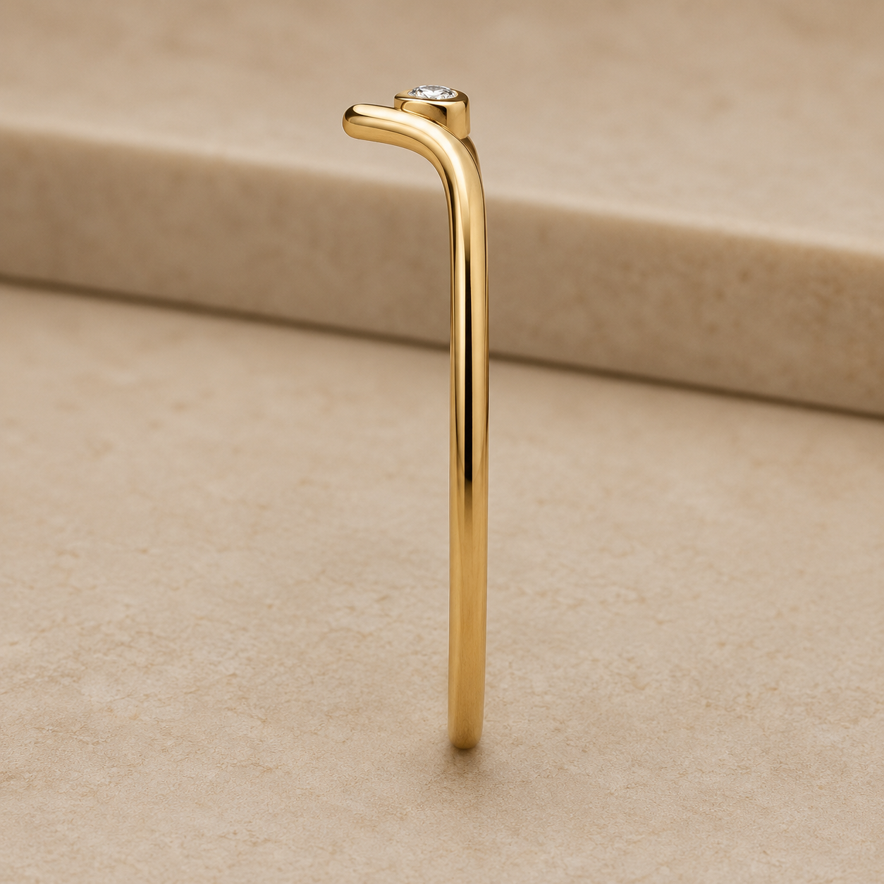 14K Yellow Gold Filled Chevron Ring with Cubic Zirconia | Minimalist V Stackable Ring for Women