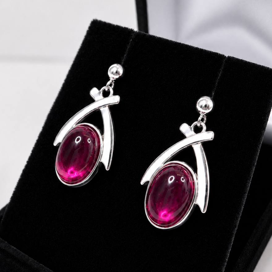 Cabochon Lab Grown Ruby Statement Earrings