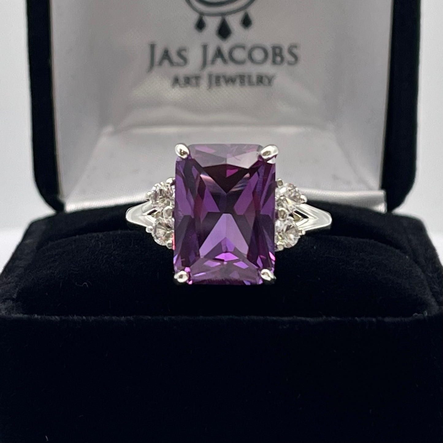 BEAUTIFUL 8ct Emerald Cut Alexandrite & White Sapphire 14kt Gold or Sterling SIlver Ring Size 5 6 7 8 9 Gemstone Jewelry Trending Stones