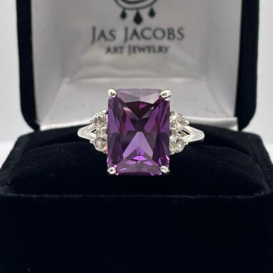 BEAUTIFUL 8ct Emerald Cut Alexandrite & White Sapphire 14kt Gold or Sterling SIlver Ring Size 5 6 7 8 9 Gemstone Jewelry Trending Stones