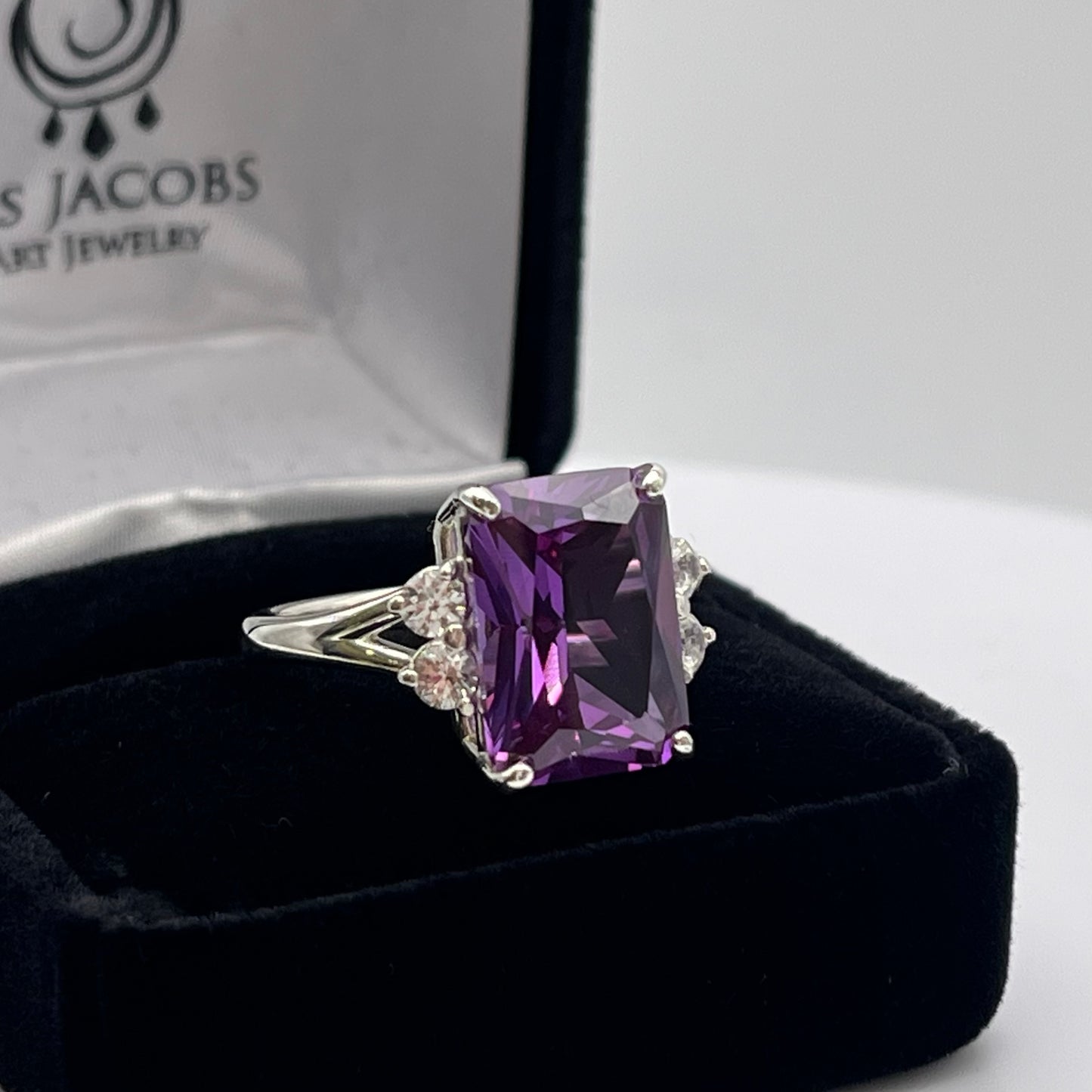 BEAUTIFUL 8ct Emerald Cut Alexandrite & White Sapphire 14kt Gold or Sterling SIlver Ring Size 5 6 7 8 9 Gemstone Jewelry Trending Stones