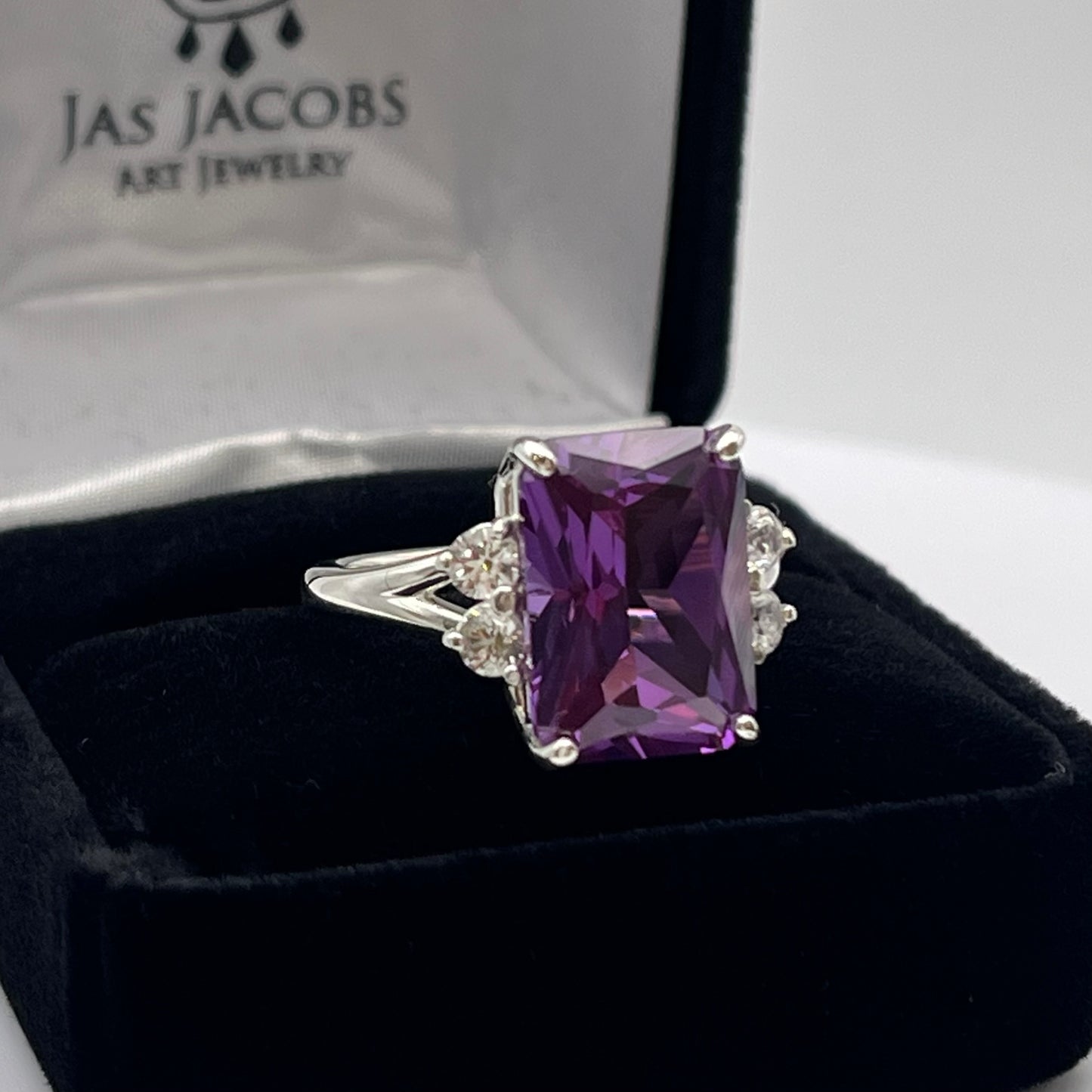 BEAUTIFUL 8ct Emerald Cut Alexandrite & White Sapphire 14kt Gold or Sterling SIlver Ring Size 5 6 7 8 9 Gemstone Jewelry Trending Stones