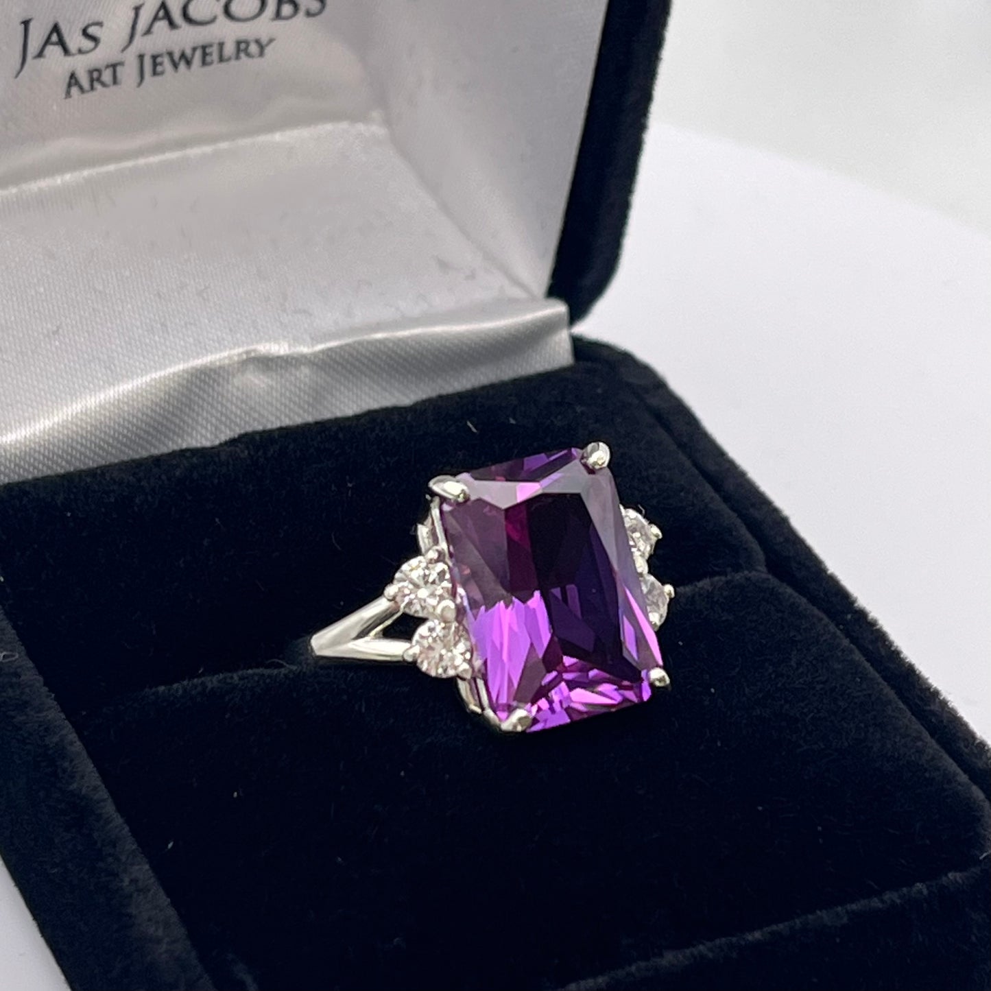BEAUTIFUL 8ct Emerald Cut Alexandrite & White Sapphire 14kt Gold or Sterling SIlver Ring Size 5 6 7 8 9 Gemstone Jewelry Trending Stones
