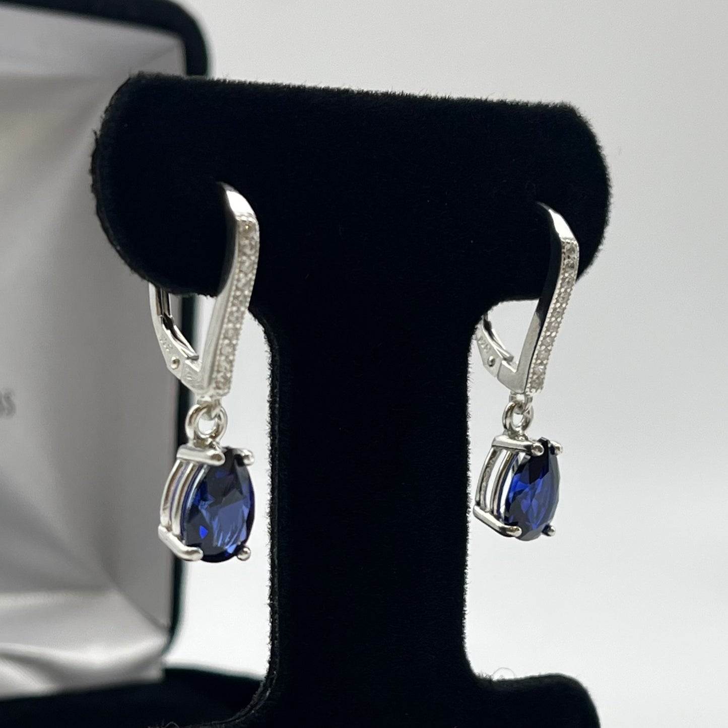 BEAUTIFUL 4ctw Pear Cut London Blue Spinel Earrings December Birthstone Jewelry Gift