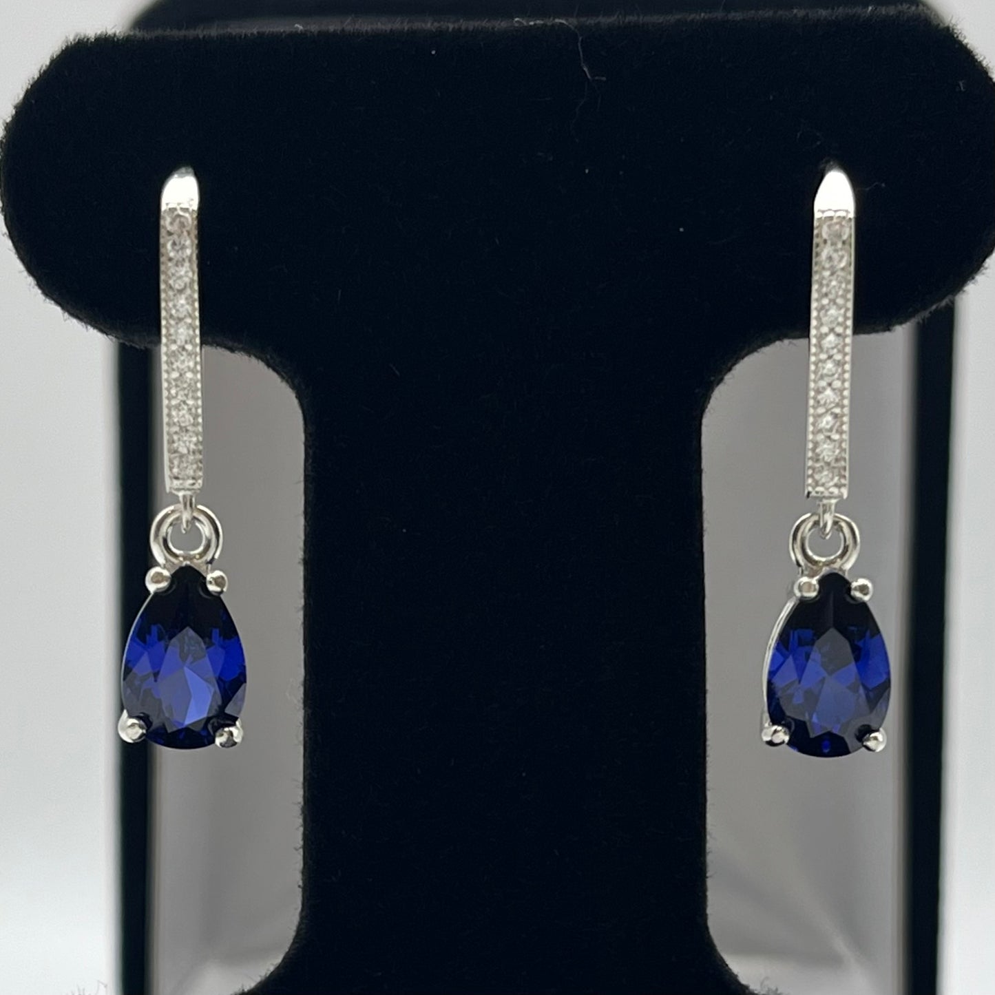 BEAUTIFUL 4ctw Pear Cut London Blue Spinel Earrings December Birthstone Jewelry Gift