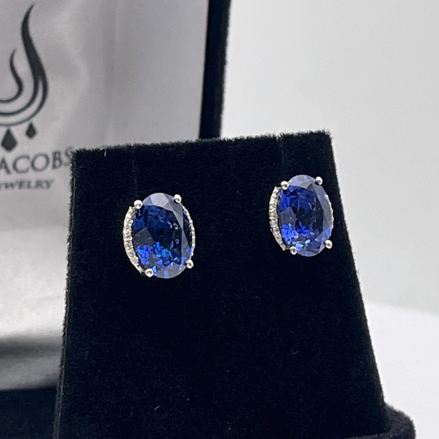 Gorgeous 4ctw Diamond and Sapphire Earrings in 10k White Gold