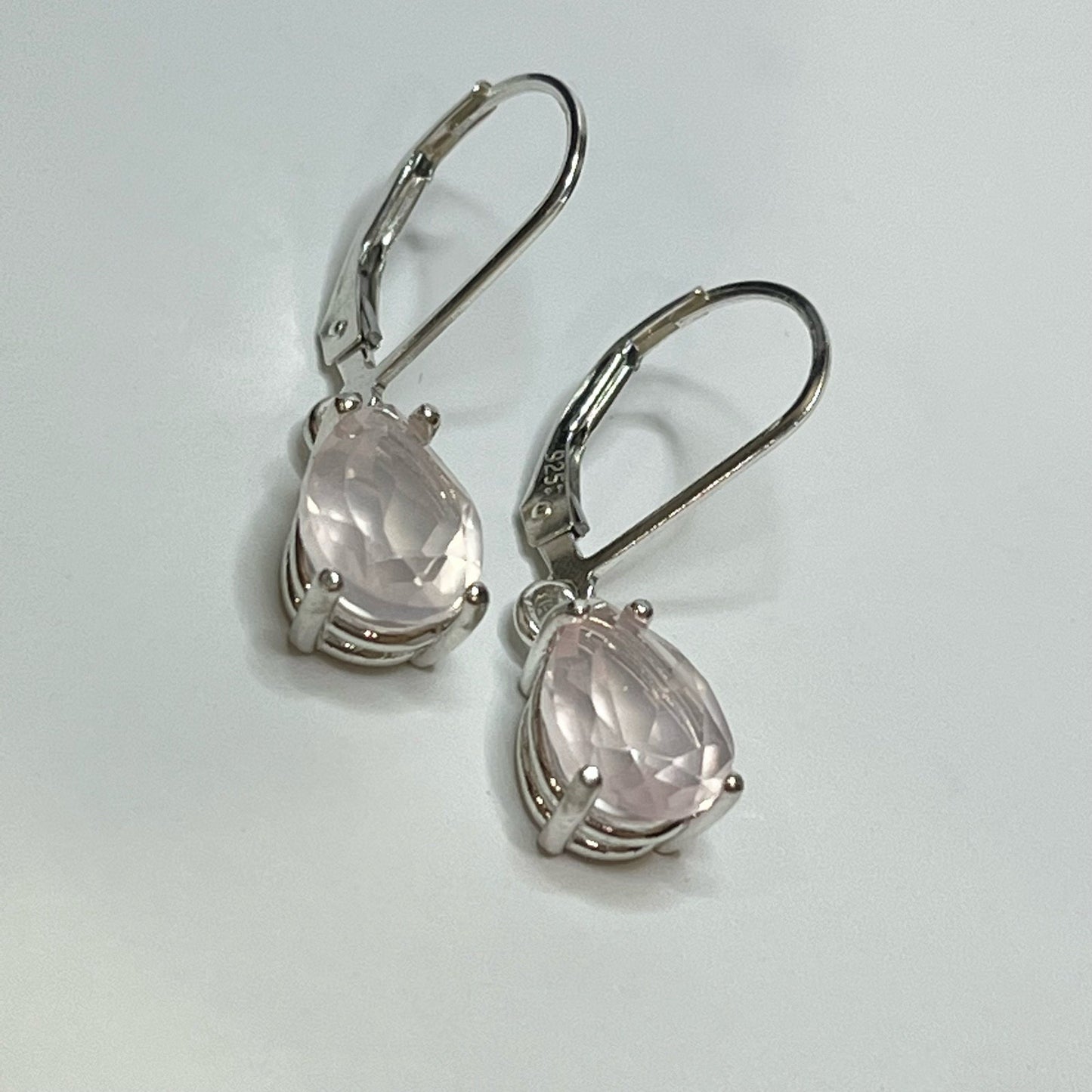 BEAUTIFUL 4ctw Pear Cut Natural Rose Quartz Earrings Sterling Silver Trending Jewelry Gift Pale Pink Gemstone Necklace