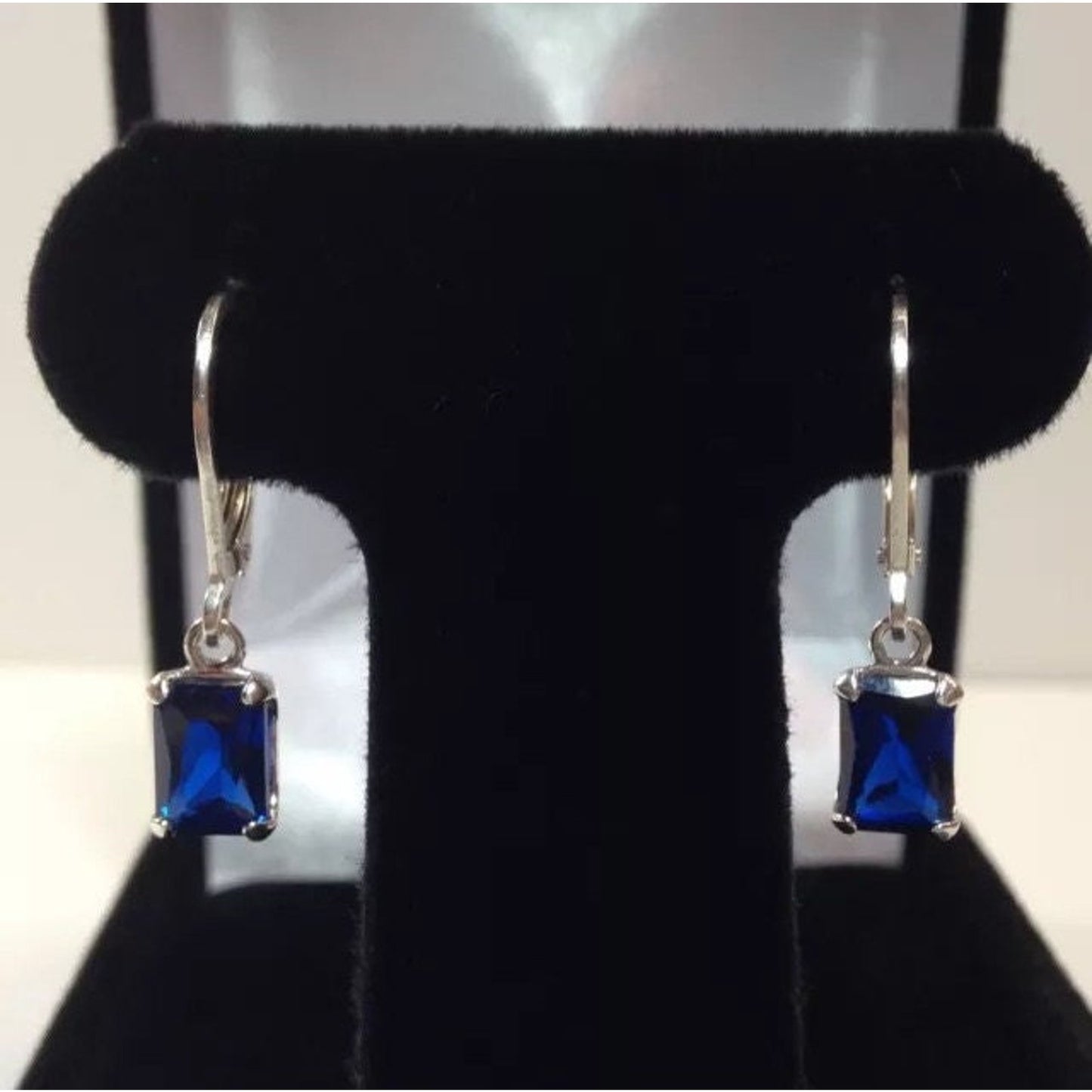 Beautiful Emerald Cut Sapphire Sterling Silver Earrings Leverback Solitaire 2ct Blue Corundum Gemstone Trending Jewelry Gift Trends