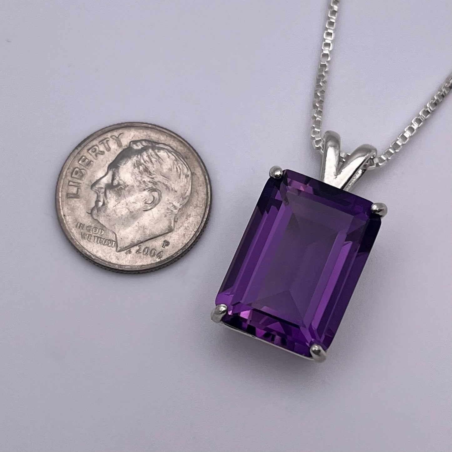 Gorgeous 13ct Royal Purple Amethyst Necklace Sterling Silver Trending Jewelry Gift Emerald Cut Amethyst February Birthstone