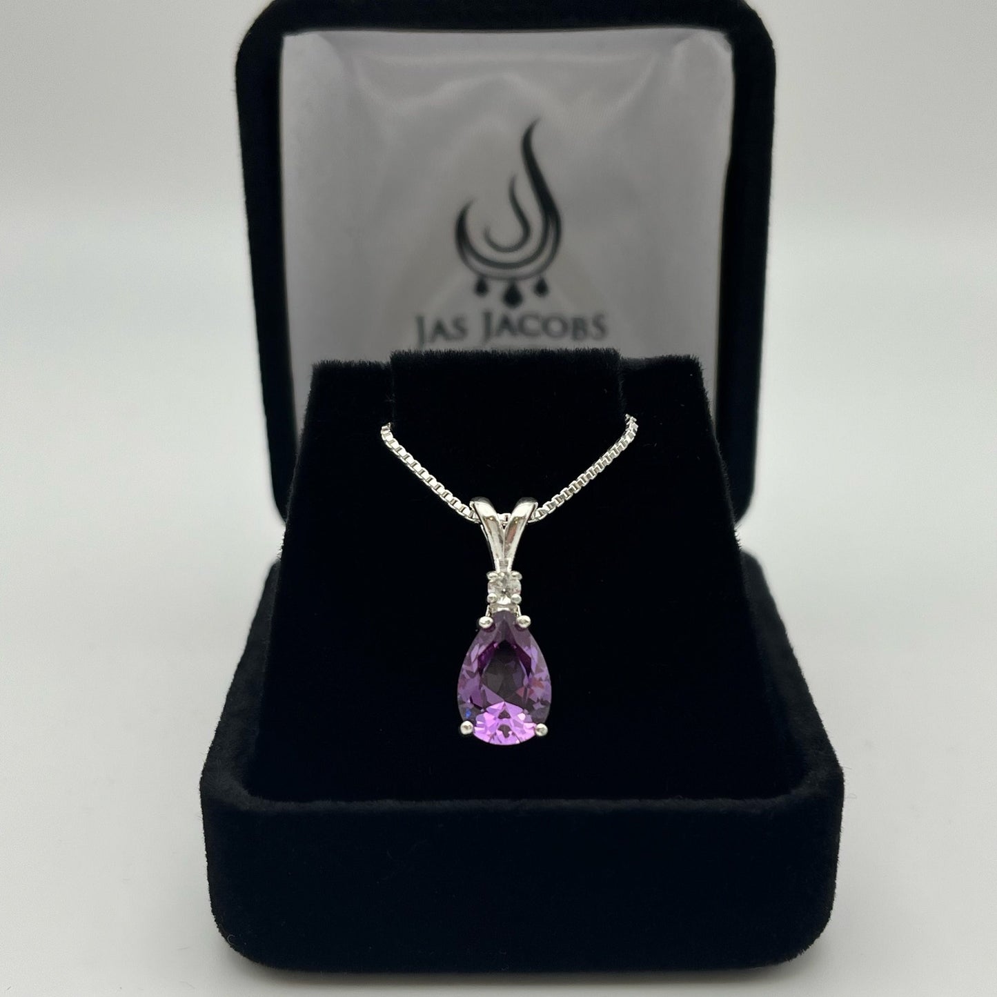 Beautiful 2.5ctw Pear Cut Alexandrite Necklace with White Sapphire Accent Color Change