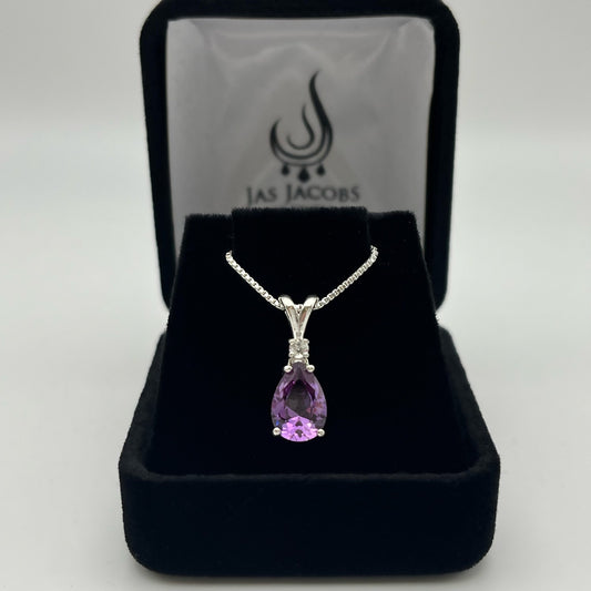 Beautiful 2.5ctw Pear Cut Alexandrite Necklace with White Sapphire Accent Color Change