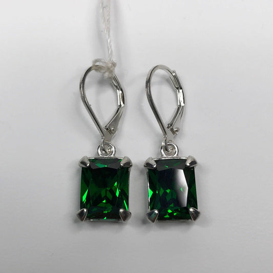 Beautiful 8ctw Emerald Cut Emerald Earrings in Sterling Silver