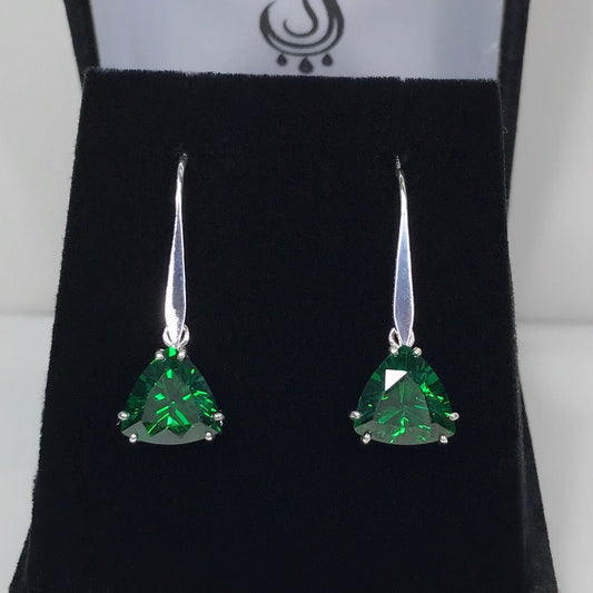 Beautiful 6ctw Trillion Cut Emerald Earrings in Sterling Silver
