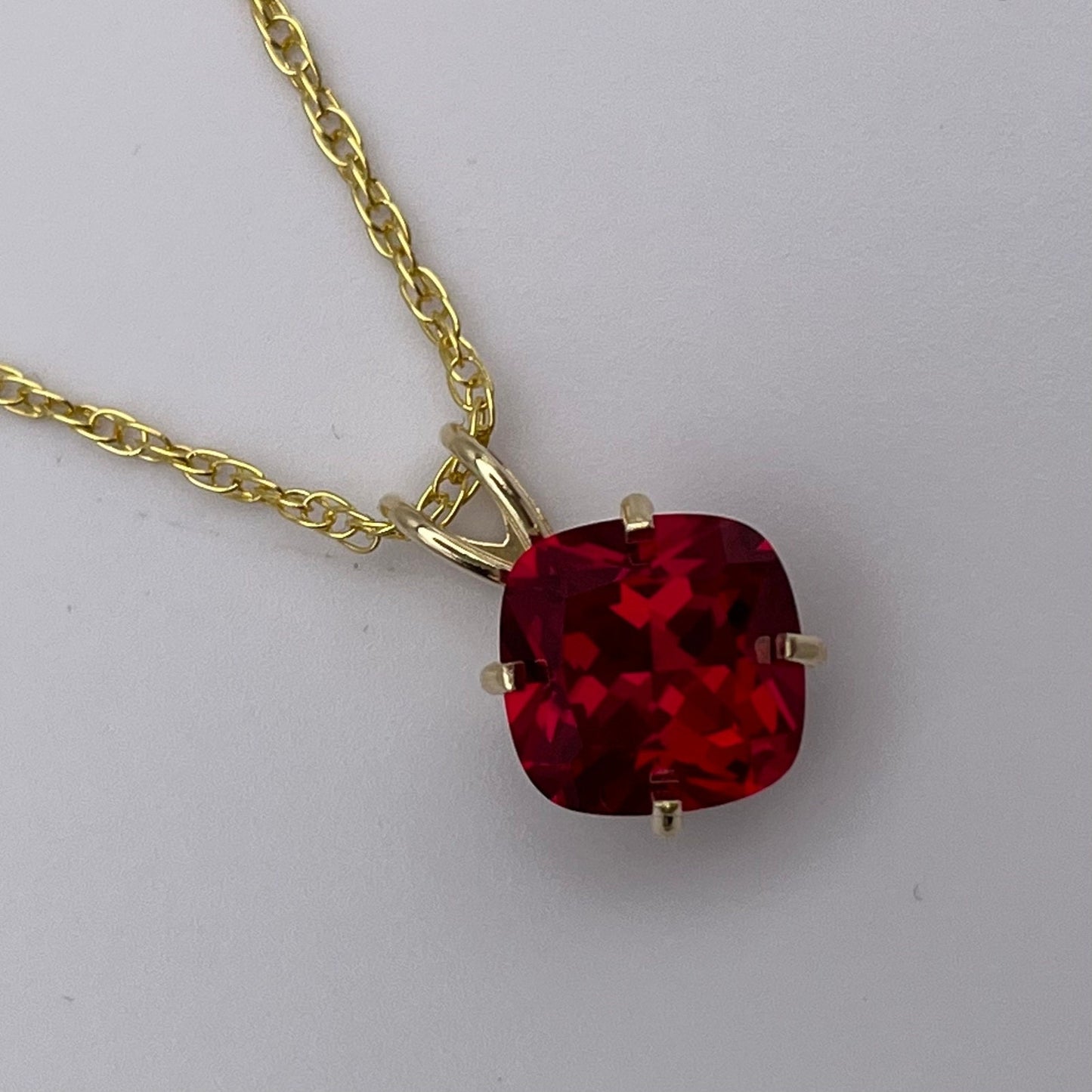 Beautiful 14k Gold 5ct Cushion Cut Ruby Pendant Necklace Fine Jewelry Gift Cushion Square Ruby Necklace Lab July Birthstone