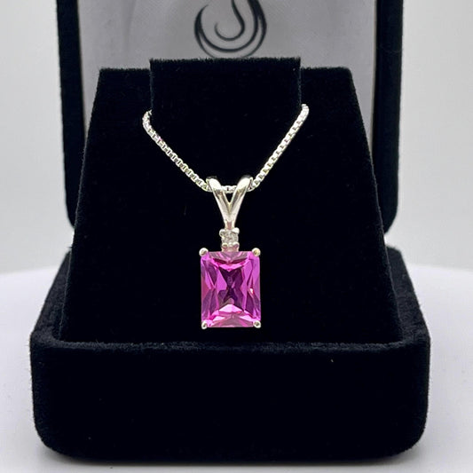 Beautiful 2.5ct Emerald Cut Pink Sapphire Necklace Trending Jewelry Gift Holiday