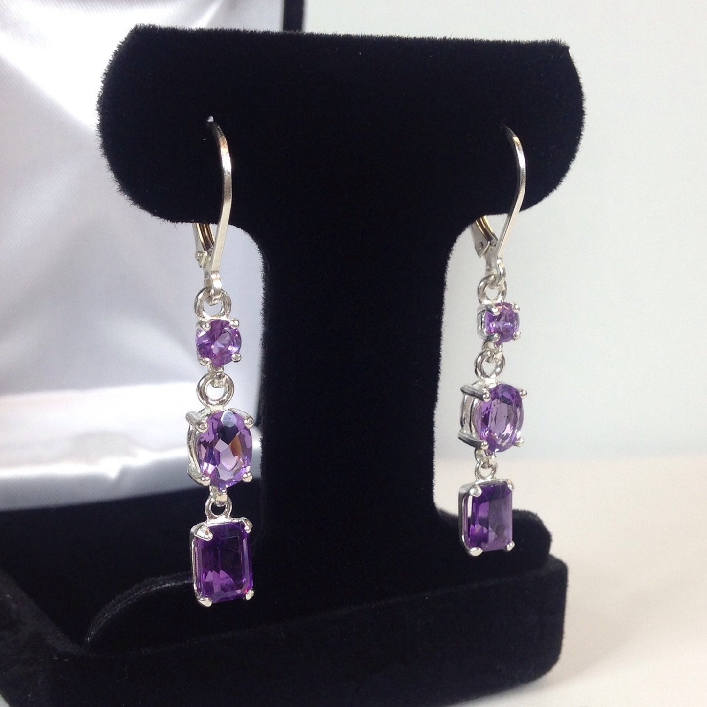 Beautiful Multi Cut Amethyst Earrings in Sterling Silver