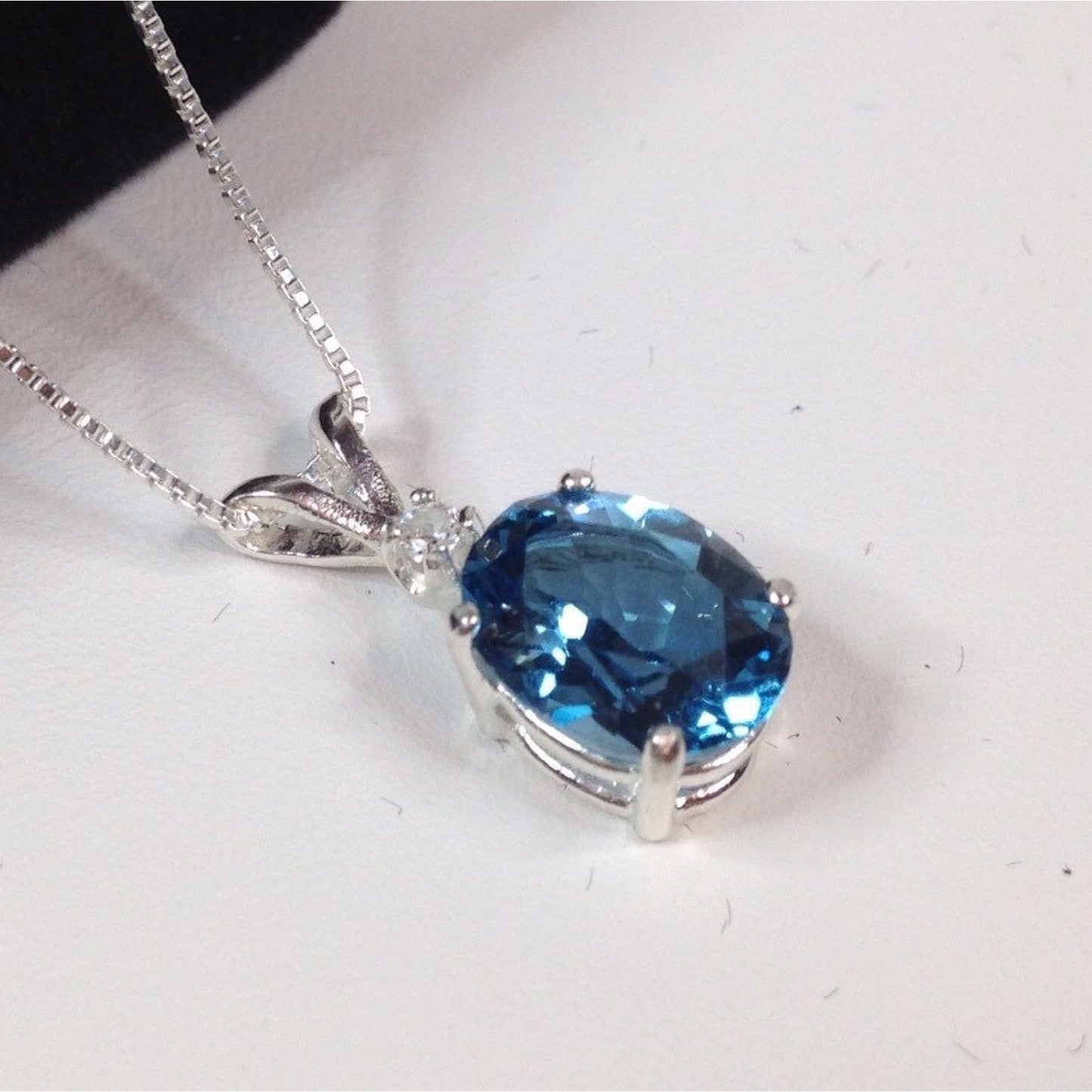 BEAUTIFUL London Blue Topaz & White Sapphire Sterling Silver Pendant Necklace 18" Trending Jewelry Gift December Fianc