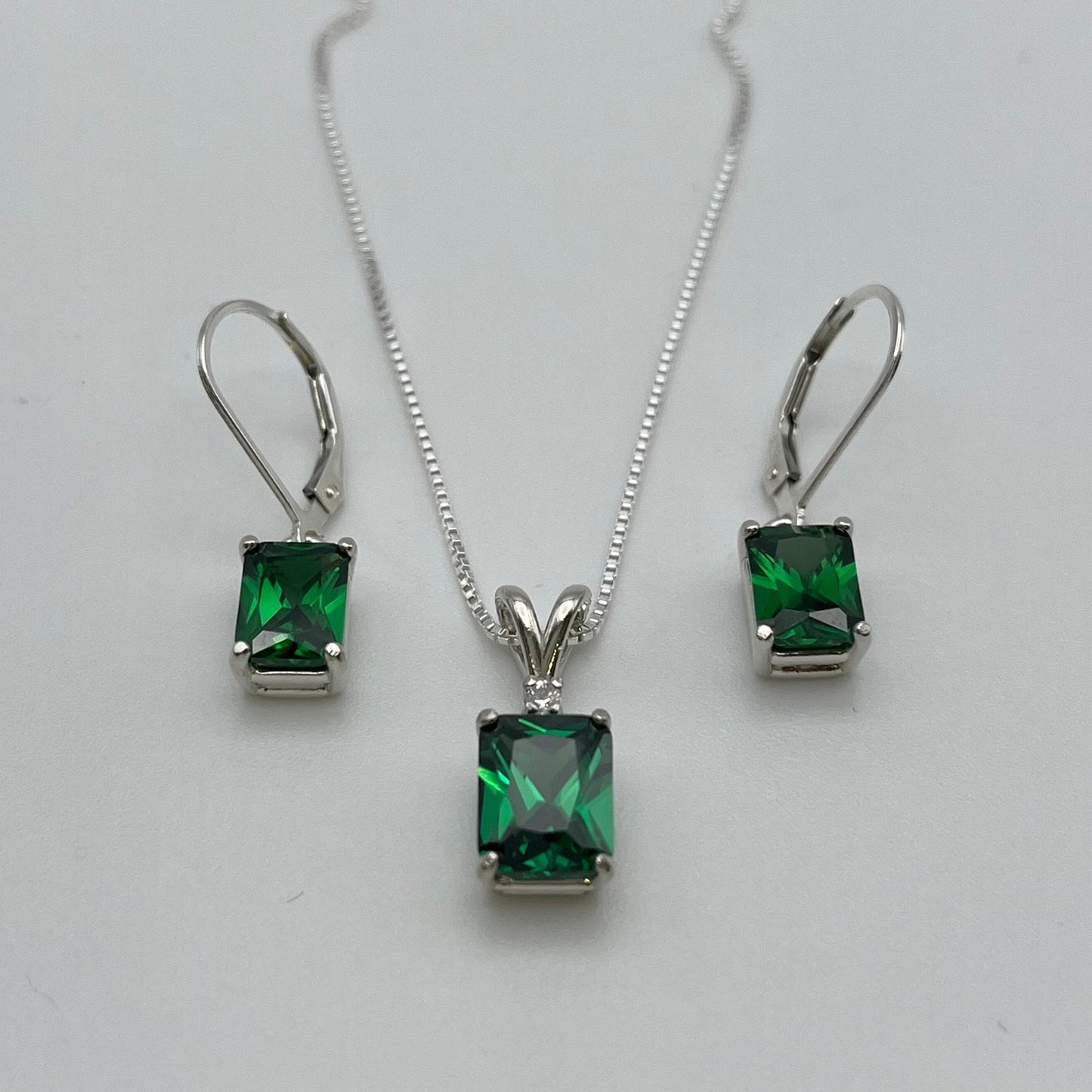 Gorgeous 6ctw Emerald Cut Emerald Necklace and Earring Set Fine Jewelry Gift Holiday May Birthstone Emerald Earrings
