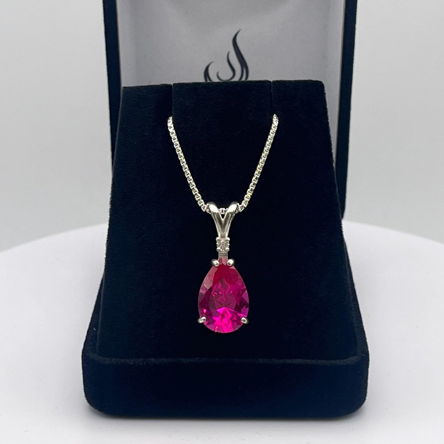 Beautiful 6.5ct Pink Sapphire Necklace White Sapphire Accent Pendant 16” 18” Sterling Silver Bridal Jewelry Gift Teardrop