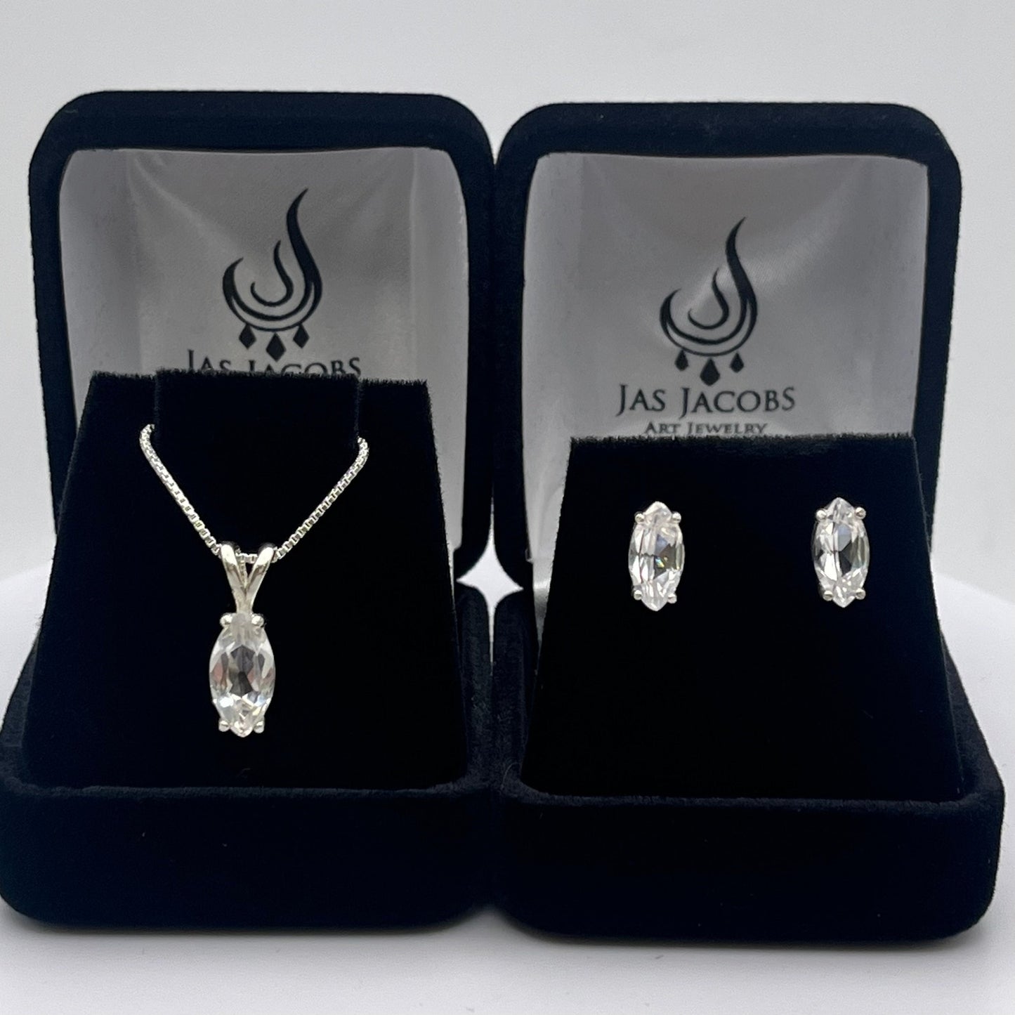 Beautiful 4ctw Marquise White Sapphire Earrings and Necklace Set Sterling Silver Wedding Jewelry Gift Marquise Studs